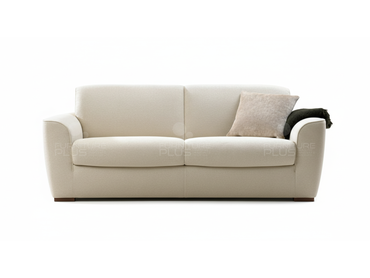 Front view of Birmingham white fully upholstered three seater sofa