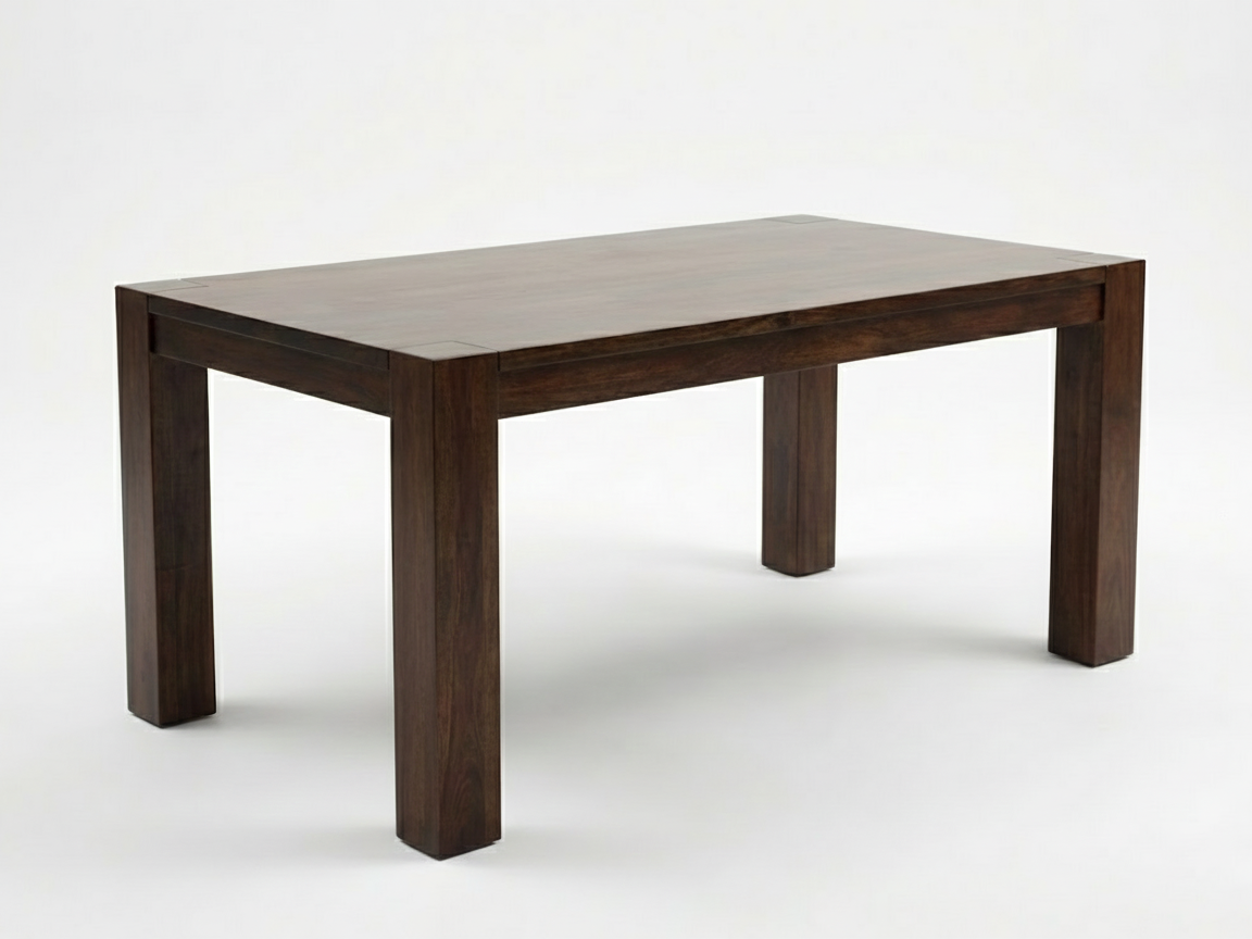 Side view of Colin dining table made of solid Mahogany timber with solid top joined to chunky square legs