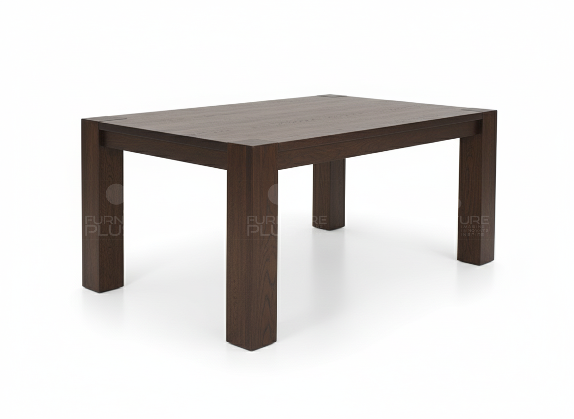 Side view of Colin dining table made of solid Mahogany timber with solid top joined to chunky square legs