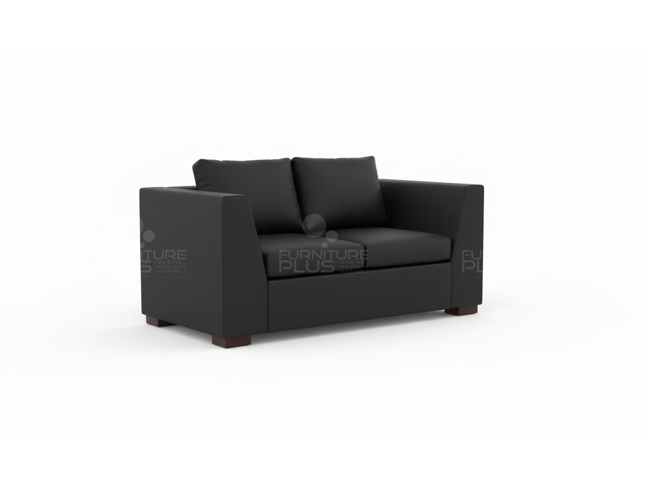 Side view of Colombia fully upholstered black PVC leather two seater sofa