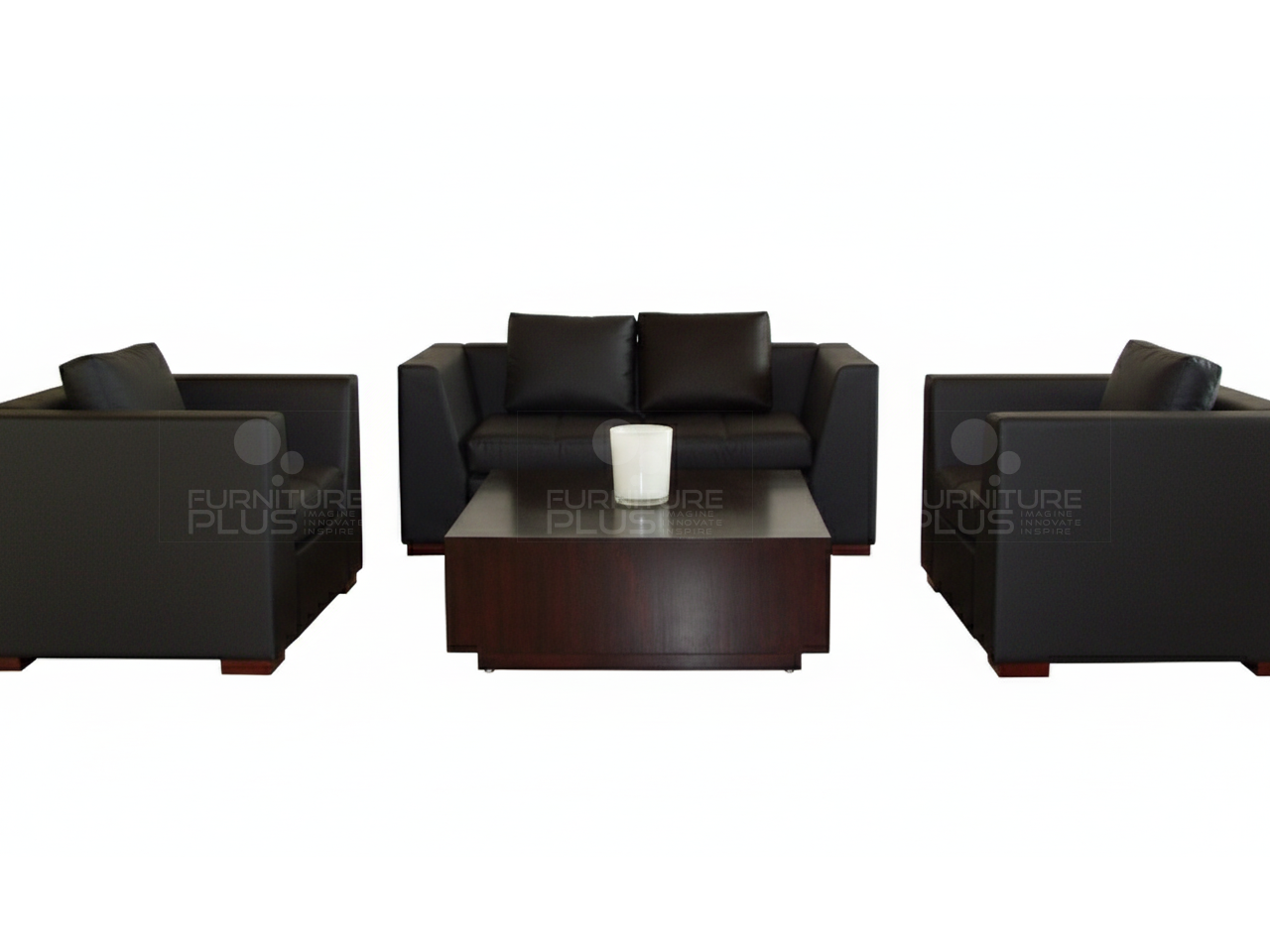 Colombia fully upholstered black PVC leather 3+1+1 sofa set and square coffee table