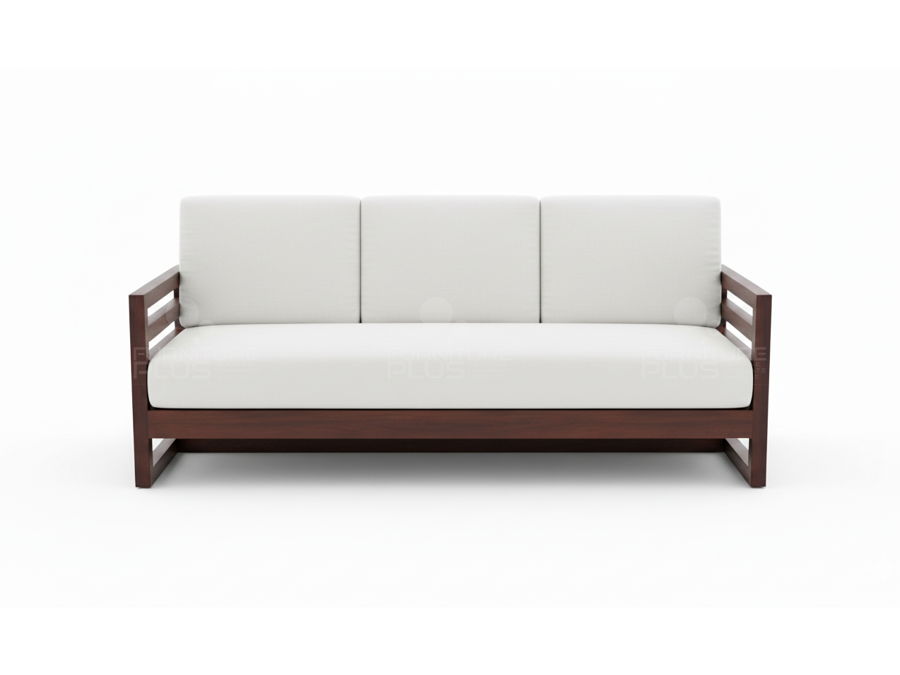 Front view of Florida white three seater sofa with solid wood box type frame with fitted seat and loose back rest