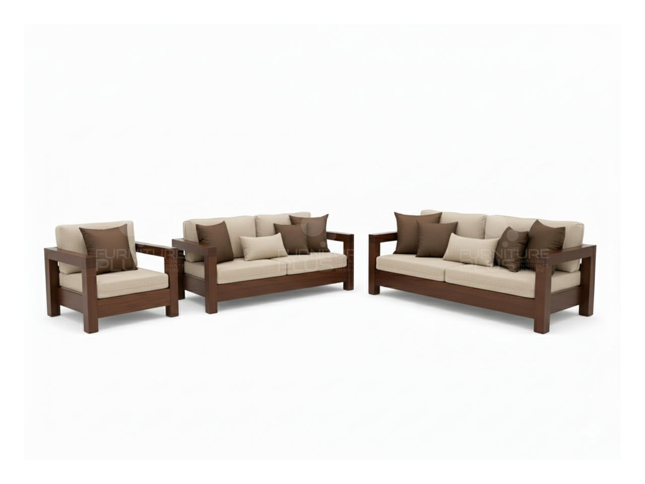 Harvard beige 3+1+1 sofa set with solid Mahogany timber frame