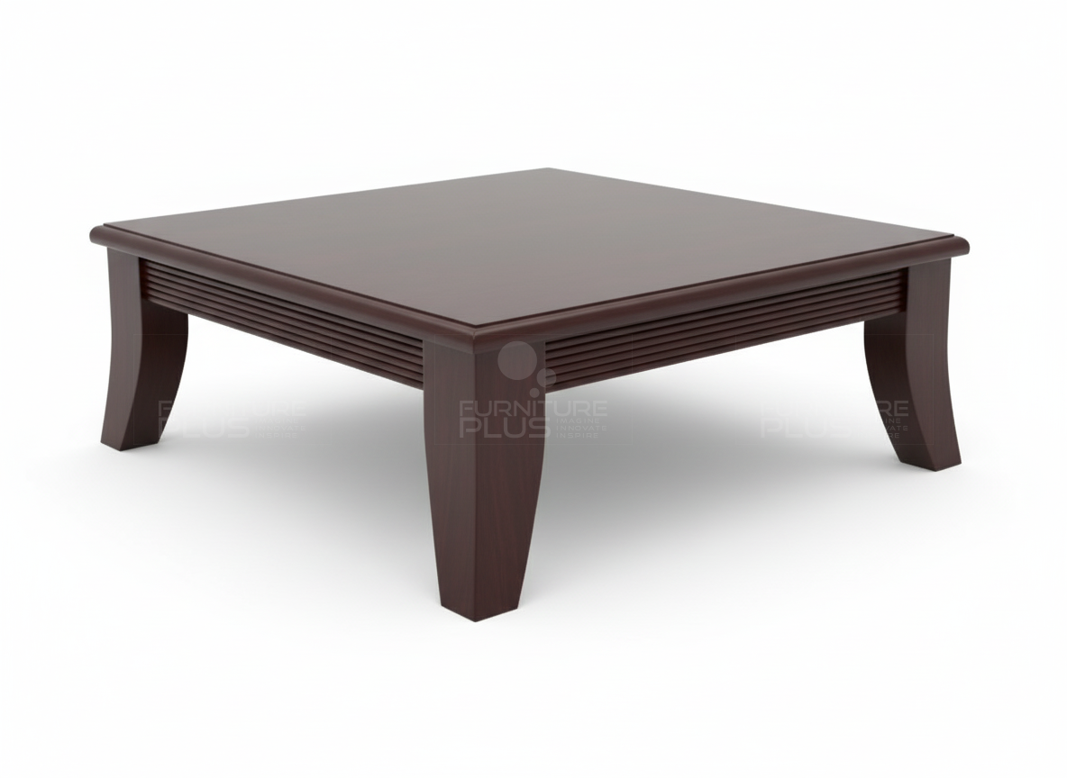 Julian - square coffee table with designer groves made out of solid Mahogany timber side angle