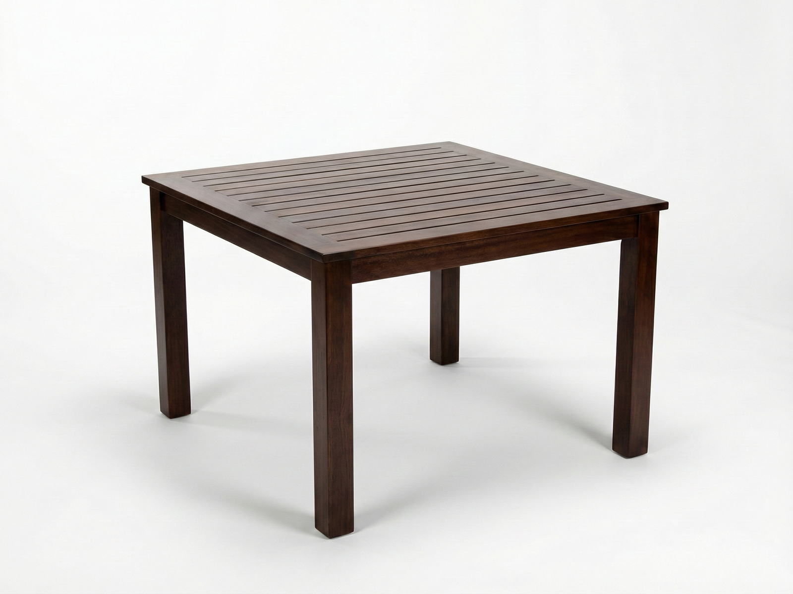 Side view Lief square dining table with pass through grooved top and solid square legs made out of Mahogany wood