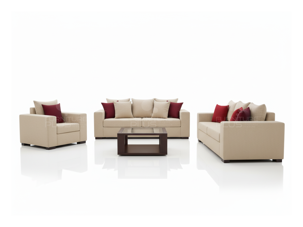 Scotney sofa set comprising a three-seater and matching two-seater and single-seater in neutral upholstery