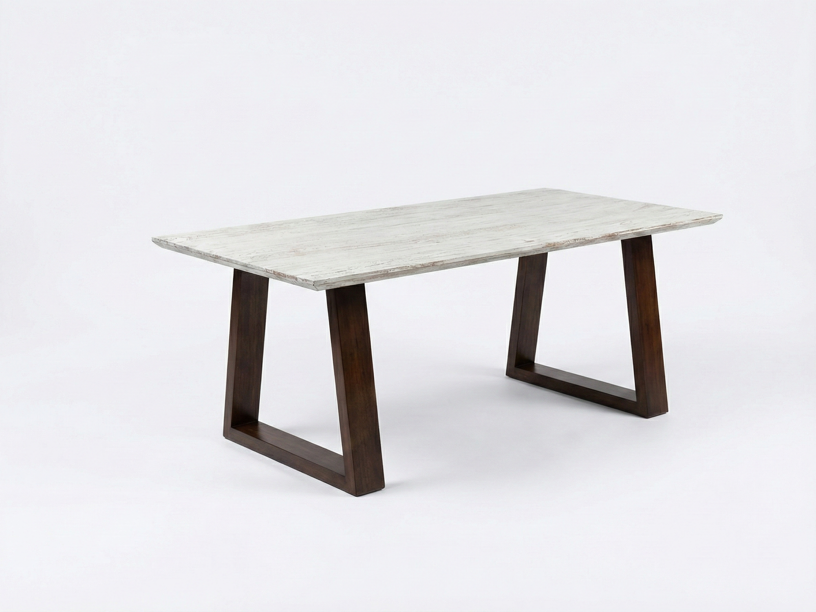 Side view of Logan dining table with solid top in rustic finish joined to designer legs made of solid Mahogany timber