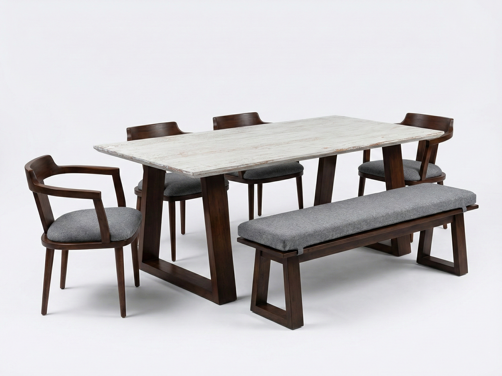 Side view of Logan dining table with solid top in rustic finish joined to designer legs made of solid Mahogany timber