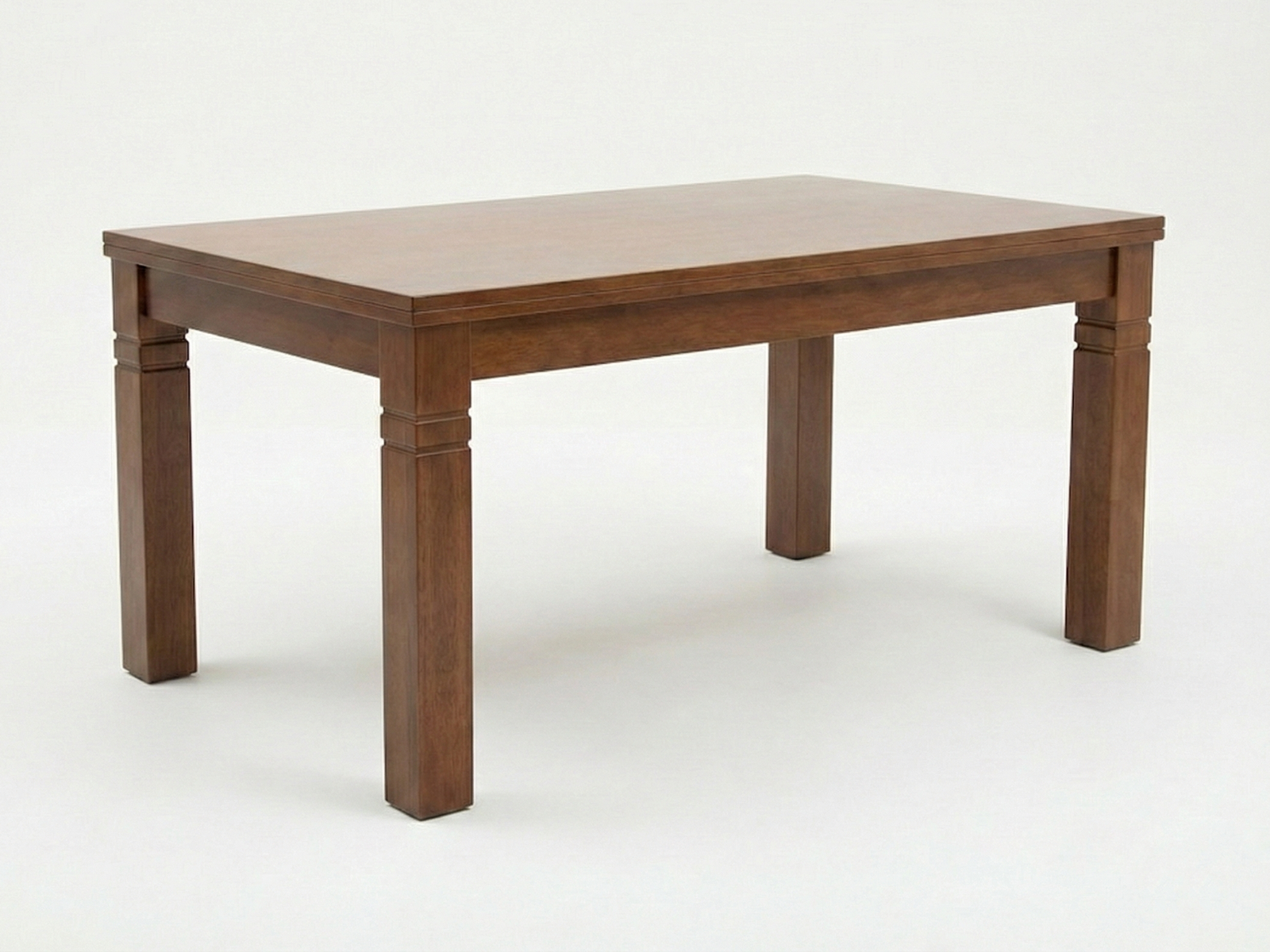 Side view of Andrew TT dining table with solid top joined to chunky, square legs with grooves